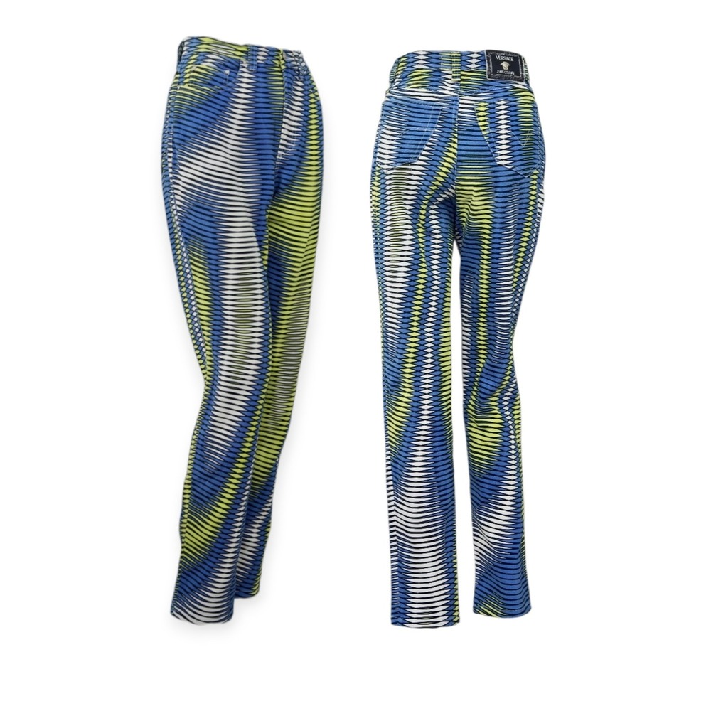 Versace Jeans Couture Womens 27" VTG 90s Psychedelic Geometric Print Ankle Italy